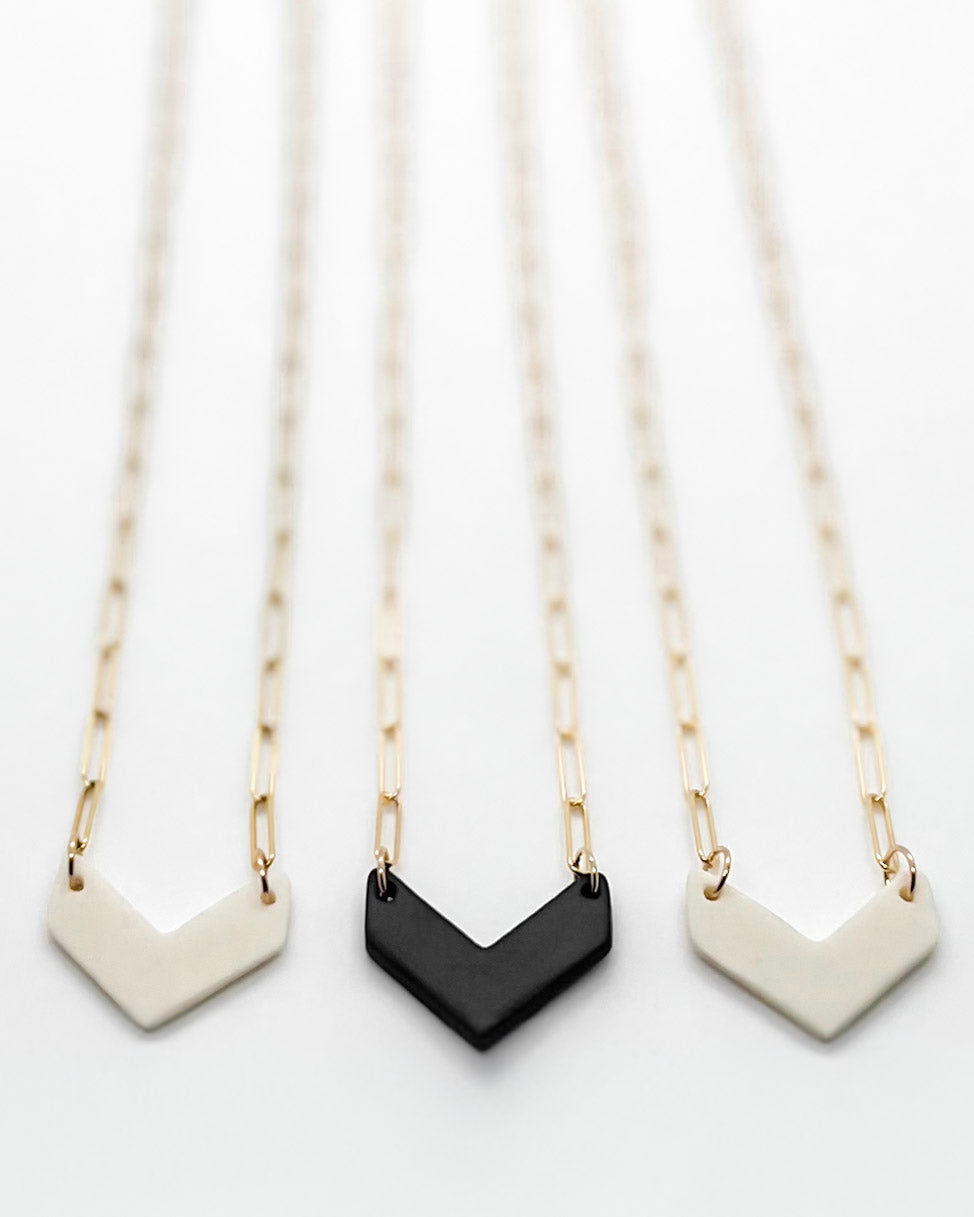 _the CHEVRON paperclip necklace | black + natural porcelain