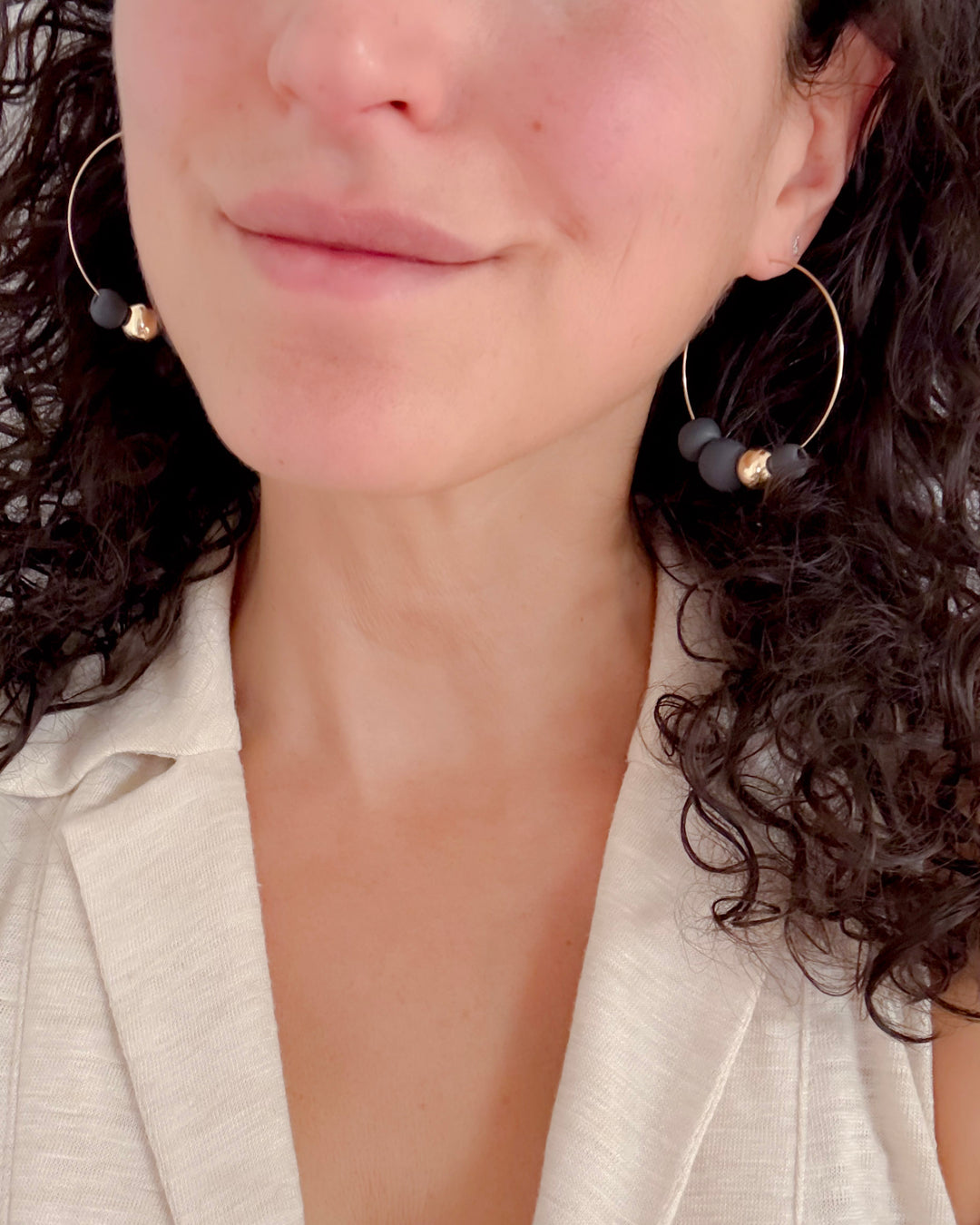 _the BEAD hoop | black porcelain + gold