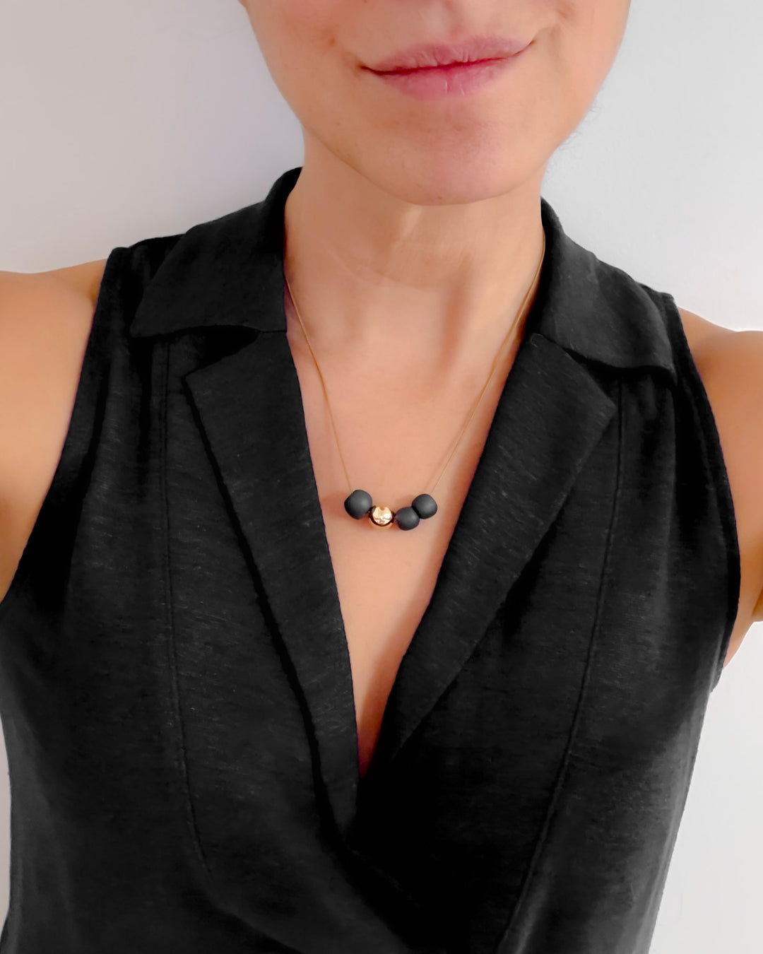 _the BEAD necklace | black porcelain + gold
